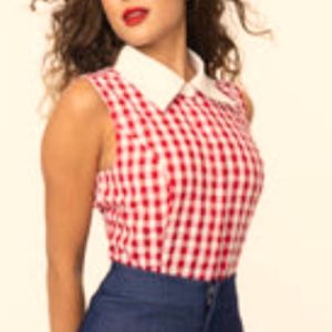 Smak Parlour Button up Gingham Sleeveless Top Size Small